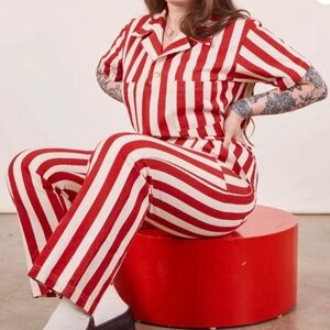 Red and White Striped Women's Jumpsuit